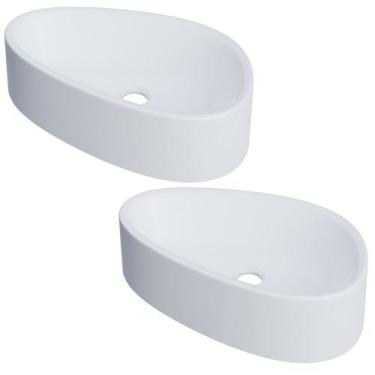 Imagem de Kit 02 Cubas de Apoio Gota Para Banheiro Lavabo C01 BG43W Branca Matte