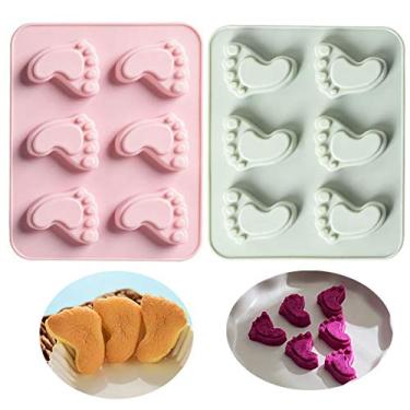 Imagem de MoldFun Pacote com 2 moldes fofos de silicone para pés de bebê para chá de bebê, festa, pegada de chocolate, doces, geleia, gelatina, assar, muffin, cupcake, bolo, sabonete, barra, giz de cera,