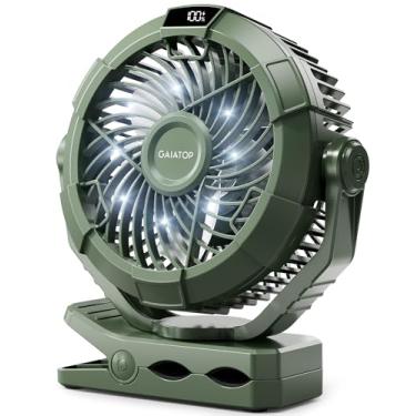 Imagem de Gaiatop Ventilador de acampamento com luz, ventilador portátil recarregável de 4000 mAh, ventilador de mesa pequeno de 3 velocidades, ventilador de clipe com visor digital de LED, ventilador USB com
