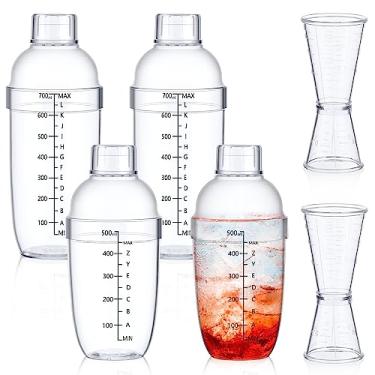 Imagem de Uiifan Conjunto de 6 coqueteleiras de plástico, 4 peças, 500 ml, 680 g, coqueteleira manual, com escamas e 2 peças, coqueteleira transparente para bar, festa, ferramenta de mistura de chá