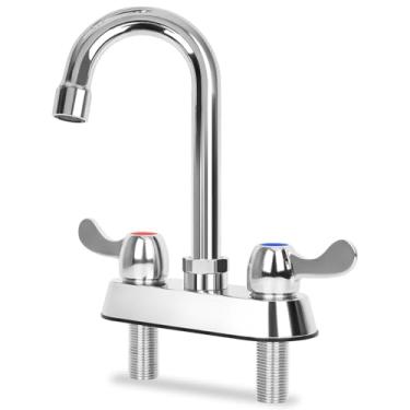 Imagem de TNROTED Torneira de pia de barra comercial central de 10 cm com bico de pescoço de ganso de 8,5 cm, alças duplas para montagem em deck torneira de pia para cozinha, lavanderia, restaurante, construção