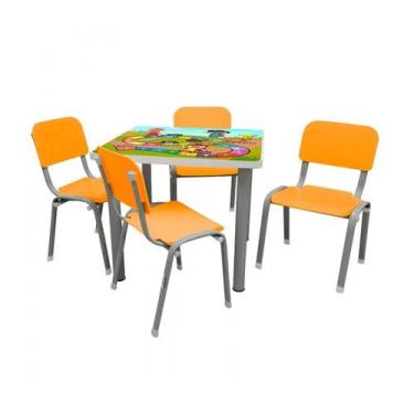 Imagem de Kit Mesa Infantil com 4 Cadeiras Reforçada LG flex Laranja - LG Flex C