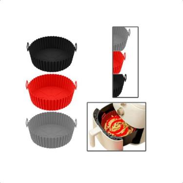 Imagem de Kit 3 Cestos Silicone AirFryer 20cm Antiaderente Livre BPA - UnyHome