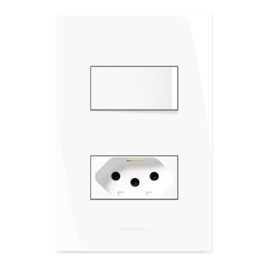 Imagem de Conjunto 1 Interruptor Simples + 1 Tomada 2 Pólos 10A 250V~ com Placa 4x2 Inova Pro Alumbra Branco