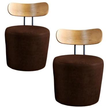 Imagem de Kit 02 Poltrona Puff Vênus Com Encosto De Madeira Sintético Marrom Esc