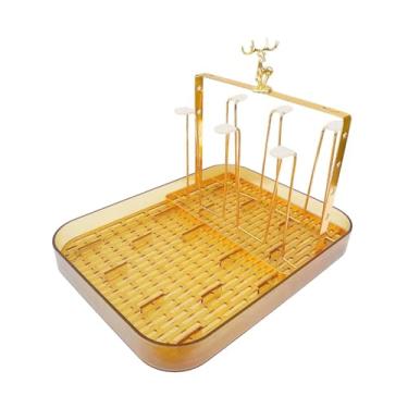 Imagem de WeiLaiKeQi Rack de secagem de copos, bandeja de suporte de escorredor de canecas, organizador de balcão, organizador de canecas, rack de secador de garrafa de, Âmbar