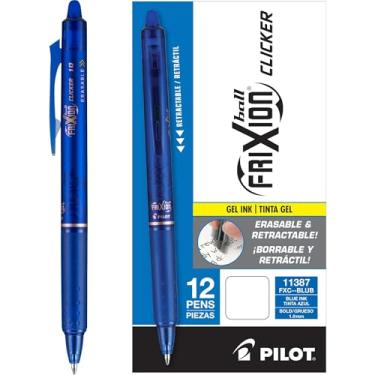 Imagem de Pilot, FriXion Clicker Canetas de gel apagáveis, ponta negra, 1 mm, pacote com 12, azul