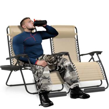 Imagem de MoNiBloom Conjunto de 2 cadeiras grandes de gravidade zero de 73 cm, poltronas reclináveis antigravidade para pátio, espreguiçadeira dobrável GG com suporte para copos, encosto de cabeça e apoio para