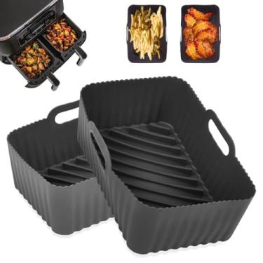 Imagem de 2 peças de forros de silicone para fritadeira Ninja Foodi Dual DZ201/DZ401, acessórios antiaderentes para cesta de fritadeira a ar, revestimentos reutilizáveis para 8-10 QT