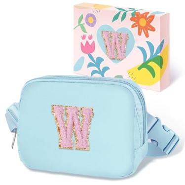 Imagem de COSHAYSOO Pochete de cintura pequena com alça ajustável com patch de letra inicial para mulheres, adolescentes, meninas, viagens, academia, caminhada, bolsa de viagem transversal, bolsa moderna,