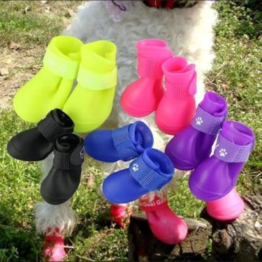 Imagem de (3 (5,6cm x 4,4cm / 2,20 "x 1,73"), Rosa Vermelho) - Pesp Cachorro Fofo Cachorro Filhote de Cachorro Chuva Botas Sapatos Botinhas Cores Doces Borracha Impermeavel Antiderrapante