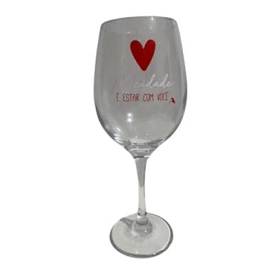 Imagem de Taça de Vinho de Vidro Frase Felicidade É Estar Com Você 490 ml Dia dos Namorados E Datas Comemorativas Com Caixa Decorativa Presenteável