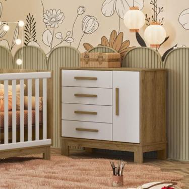 Imagem de Cômoda para quarto Infantil Q Encanto Slim - QMOVI, Freijo Toq/Branco 