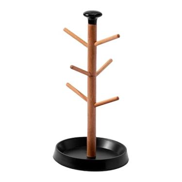 Imagem de WeiLaiKeQi Suporte de árvore para canecas de café, suporte para xícaras de chá com 6 ganchos, escorredor de pratos, porta-canecas de madeira, organizador de, Base Preta