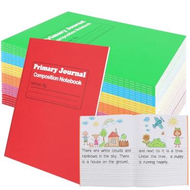 Imagem de Cadernos de composição primária K-2 Caderno de histórias de desenho caligrafia infantil, 24 x 19 cm, diário de redação, caderno de 60 páginas, material escolar para estudantes (48, multicolorido)
