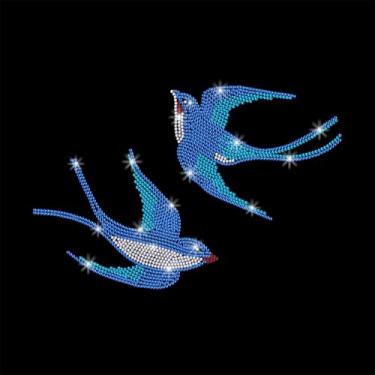 Imagem de GOMAKERER 2 peças de decalque de transferência com padrão de pássaro andorinha, strass, ferro em hotfix, remendo faça você mesmo, aplique de reparo de roupas, colete, tênis, chapéu, jaqueta, decoração