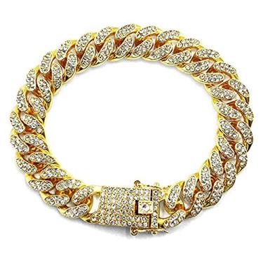 Imagem de Tornozeleira de corrente de elos cubanos para mulheres e homens, banhado a ouro 18 k/ouro branco com strass preenchido punk hip-hop