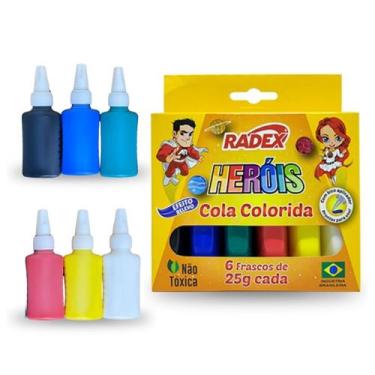 Imagem de Cola Colorida 6 Cores Primárias 25g Tubinhos Com Bico Aplicador - Cola