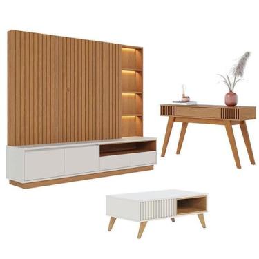 Imagem de Estante Home Theater Cancún Freijó Off White Matte com Mesa de Centro 