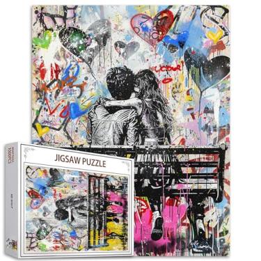 Imagem de Tucocoo Quebra-cabeça de grafite Banksy para adultos 1000 peças, casal amantes sentados no banco quebra-cabeça 50 x 68 cm colorido DIY para decoração de casa, quebra-cabeça familiar perfeito para