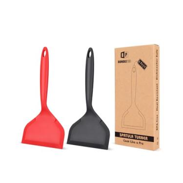 Imagem de Pacote de 2 espátulas largas de silicone, pá de panqueca antiaderente com cabo curto, espátula flexível frita, utensílios de cozinha sem BPA para ovos, biscoitos, omelete, peixe, hambúrgueres
