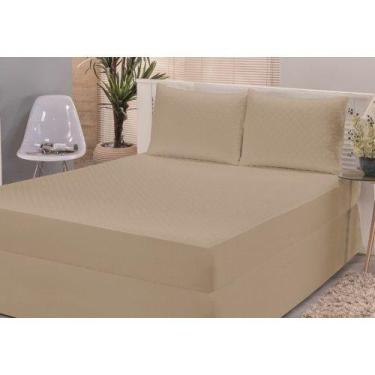 Imagem de Capa Protetor Colchão Casal 188 x 138 x 35  Bege Impermeável Zíper - P