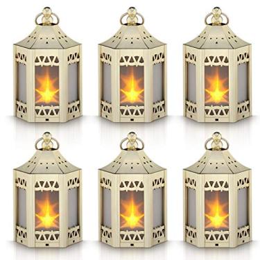 Imagem de zkee Mini lanternas estrela com LED cintilante, bateria CR2032 incluída, lanternas decorativas suspensas para o Natal, uso interno (conjunto de 6 douradas)