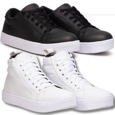 Imagem de Tênis Feminino Preto Casual + Bota Feminina Branca Estilo Skate, Balada.-Feminino