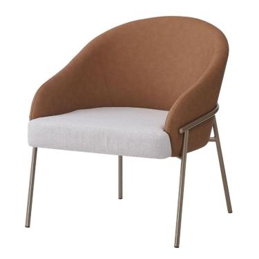 Imagem de Poltrona Inhotim Fratini Assento em Tecido Nude e Encosto em PU Caramelo Base Aço Champagne
