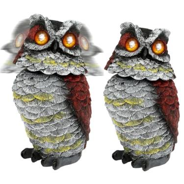 Imagem de Coruja solar com olhos piscando e cabeça rotativa estátua realista de resina de coruja à prova d'água Chamarizes para pássaros longe para pátio quintal varanda gramado (2)