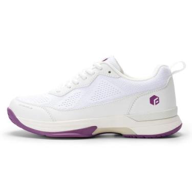 Imagem de Sapatos Pickleball FitVille para mulheres, quadra de tênis, brancos e 