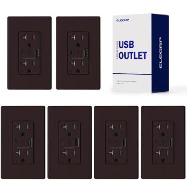 Imagem de Carregador USB e tomada de parede ELEGRP NEMA 5-20R 20A, pacote com 6 