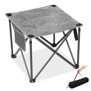 Imagem de FUNDANGO Banqueta dobrável para acampamento, 45 cm, descanso para os pés, 181 kg, pesado, portátil, acolchoado, assento, pés antiderrapantes, alça de transporte para pesca ao ar livre, gramado