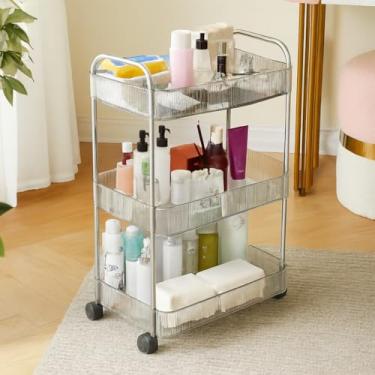 Imagem de Carrinho Organizador com Rodinhas Multiuso 3 Prateleiras - Acrílico Transparente para Banheiro, Cozinha e Salão, 42x20x62cm