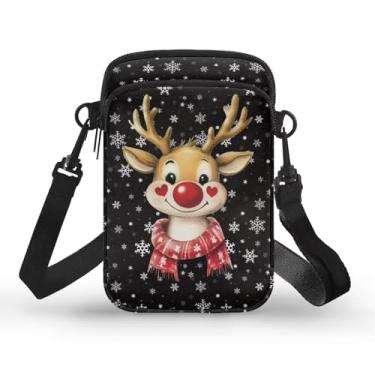 Imagem de Ozuxouey Bolsa tiracolo pequena feminina de Natal para celular, bolsa tiracolo de lona, bolsa transversal, Rena de Natal
