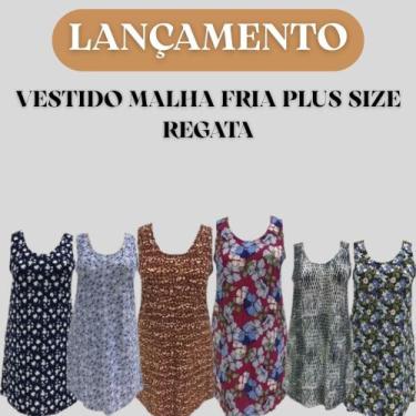 Imagem de Vestido Plus Size Feminino Alça Moda Tamanho Grande Malha Fria Estampa