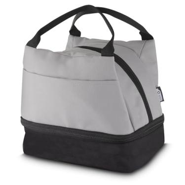 Imagem de Bolsa Térmica Duplo Compartimento, Poliéster 600D, 13L Capacidade Total, Alça Regulável, Bolso Frontal, Interior PEVA e Polietileno (Bolsa Térmica 7L Cinza)