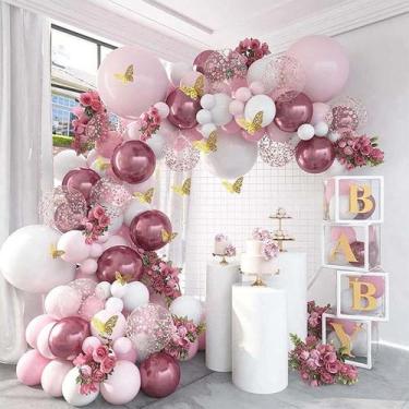 Imagem de Kit Balloon Arch, rosa, metálico, vermelho, látex, 129 unidades com de