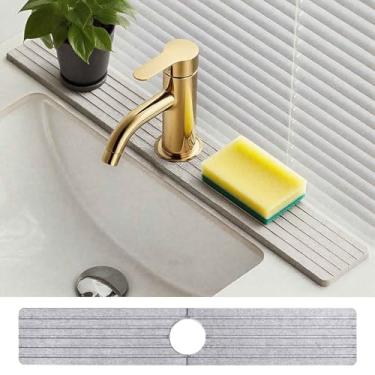 Imagem de Tapete de torneira de pedra para pia de cozinha, tapete de torneira de secagem rápida de diatomita absorvente, protetor de respingos de pia de secagem rápida de pedra para cozinha, balcão de banheiro