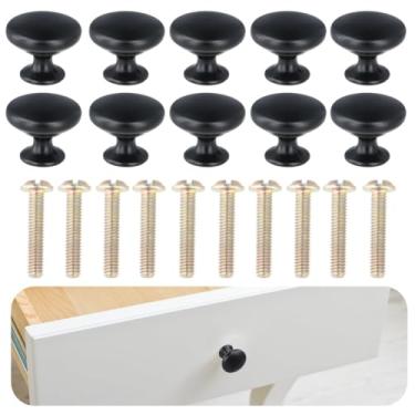 Imagem de Toyokar 10 puxadores de armário de furo único com parafusos, puxadores de cômoda preto fosco de liga de zinco, alças redondas de guarda-roupa para quartos, cozinhas, banheiros