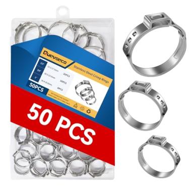 Imagem de Quevaeco 50 peças de anéis de crimpagem PEX Braçadeira de mangueira única de aço inoxidável de 1/5.1 cm 3/10.2 cm 2.5 cm polegada para acessórios Pex