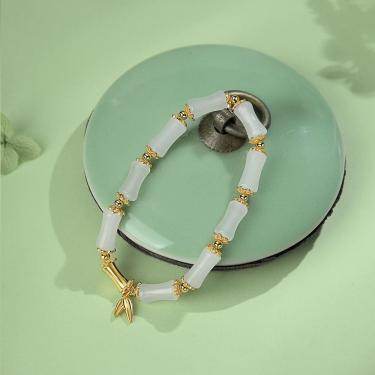 Imagem de Pulseira de ágata branca para mulheres com miçangas inspiradas em bambu