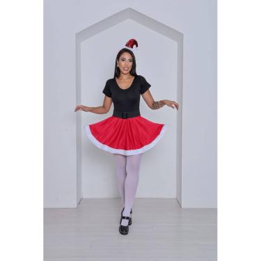 Imagem de Saia Mamãe Noel Adulto Fantasia Natalina Duende Ajudante de Papai Noel Feminina Noelete Roupa para Noite de Natal