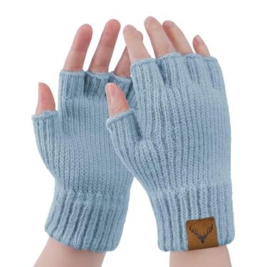 Imagem de Luvas sem dedos para mulheres quentes – Luvas térmicas de inverno tricotadas macias para metade dos dedos, Roxa, tamanho �nico
