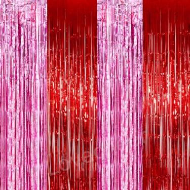 Imagem de Lovecheer 4 peças de cortina para decoração de festa vermelha e rosa para aniversário, casamento, ano novo, Natal 2025, decoração de porta