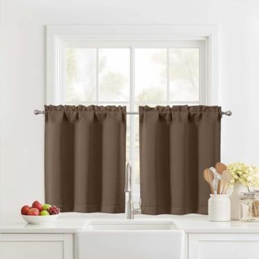Imagem de Ebesto Cortinas curtas de 61 cm de comprimento, 2 painéis, cortinas de janela de cozinha com isolamento térmico sobre a pia, cortinas de café com bolso de haste de meia janela para armário de porão de
