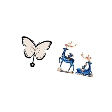 Imagem de Fenteer Relógio de Parede de Acrílico com Borboleta E Estátua de Resina de Rena, Coleção de Arte Decorativa para Escritório, Sala de Jantar, Quarto Infantil,