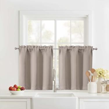 Imagem de Ebesto Cortinas curtas de 61 cm de comprimento, 2 painéis, cortinas de janela de cozinha com isolamento térmico sobre a pia, cortinas de café com bolso de haste de meia janela para armário de porão de
