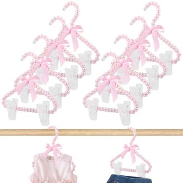 Imagem de ZJRDYYK Pacote com 8 cabides de plástico para roupas de bebê com clipes, cabides de pérola para armário, presentes para recém-nascidos (rosa)