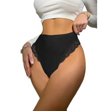 Imagem de Calcinhas femininas Milumia sexy de renda de cintura alta pretas GG